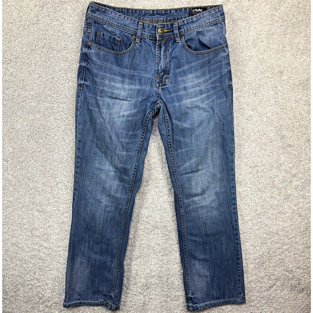 Buffalo David Bitton Men Blue Jeans Straight Relaxed Ruffer Basic Size 30x30